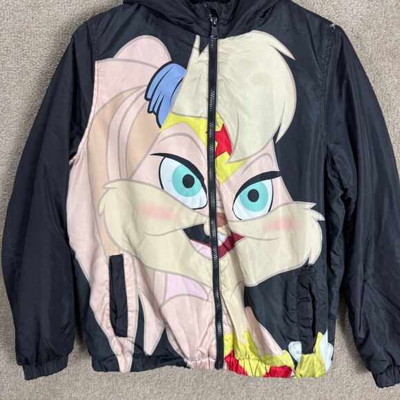 Space Jam Looney Tunes Jacket Men’s  Medium Black Lola Bunny Hooded Members Only - Picture 3 of 11